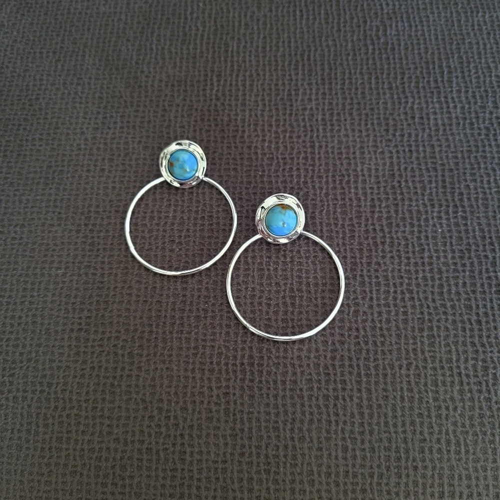 Robert Lee Morris Turquoiseđ©” Cabochon Gypsy Hoop Earrings - Picture 11 of 16